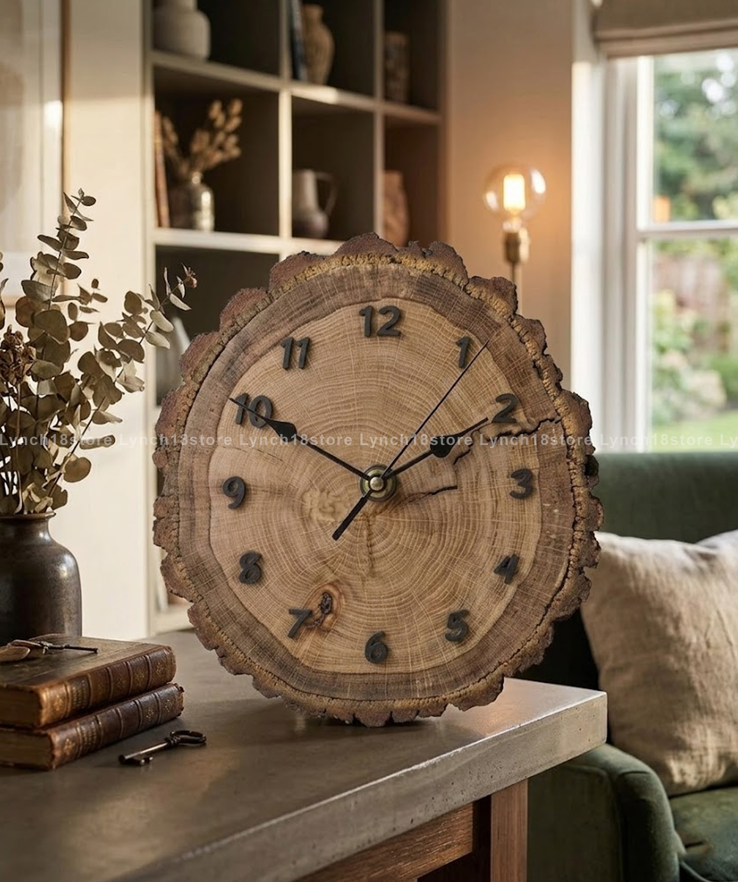Rustic Oak Wall Clock – Handmade Natural Wood Slice Clock, 10 Inch, Unique Home Decor