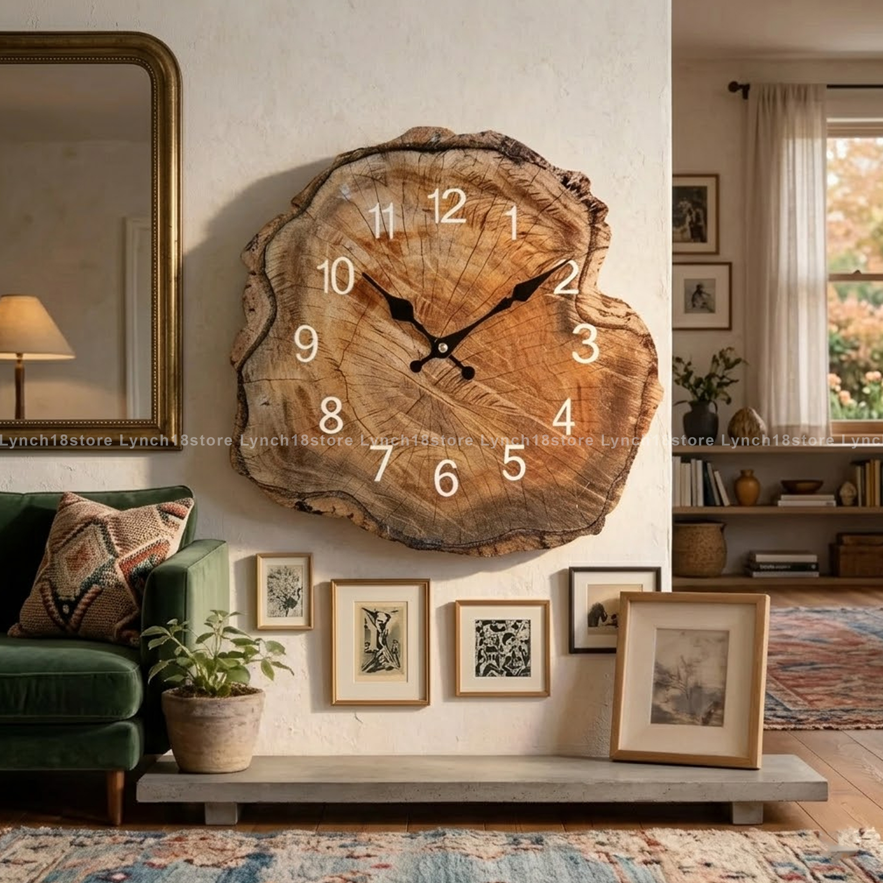 Rustic Tree Ring Wooden Wall Clock – Handmade Natural Wood Slice Clock, Farmhouse Home Decor