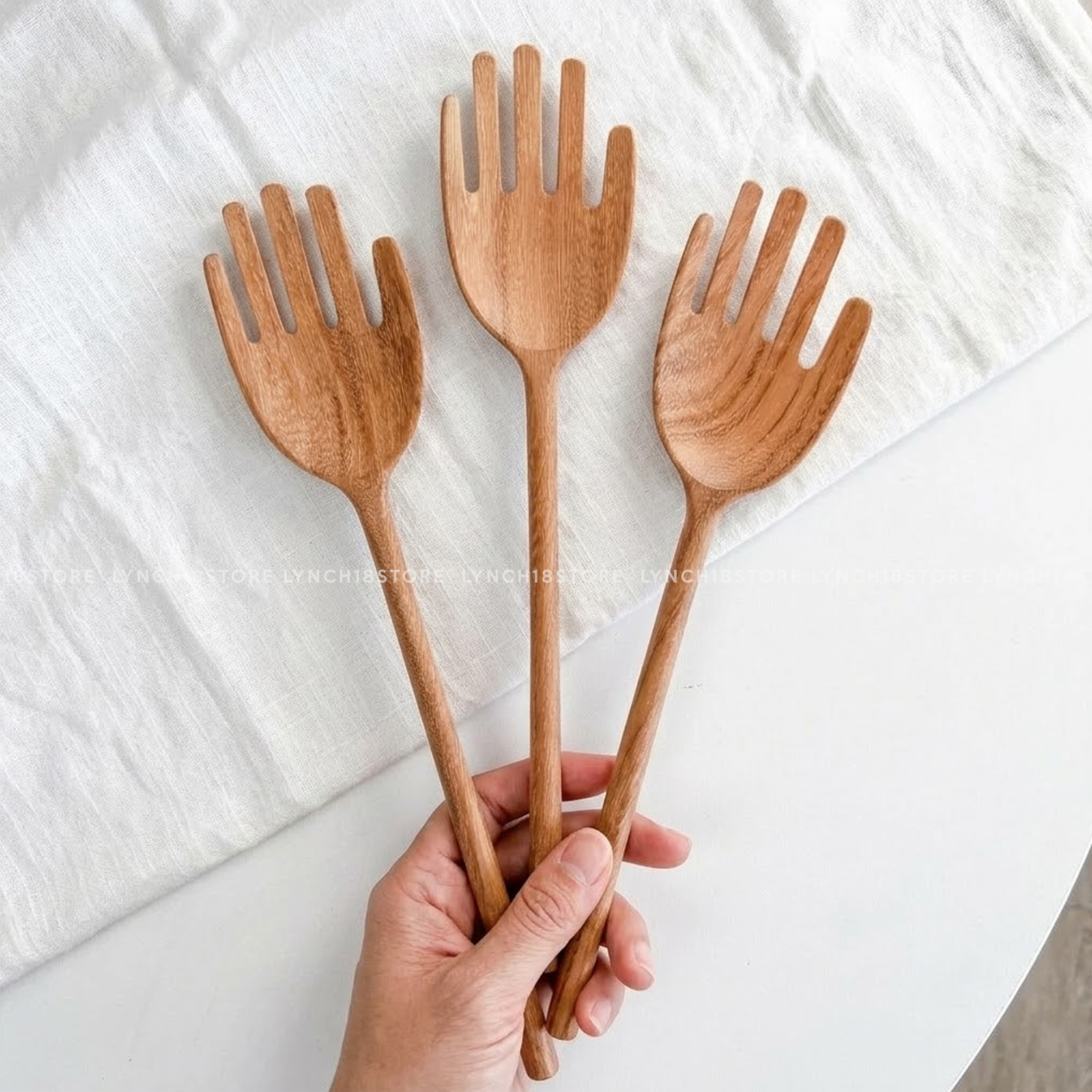 Hand Carved Wooden Salad Servers: Cottagecore Kitchen Utensil Set