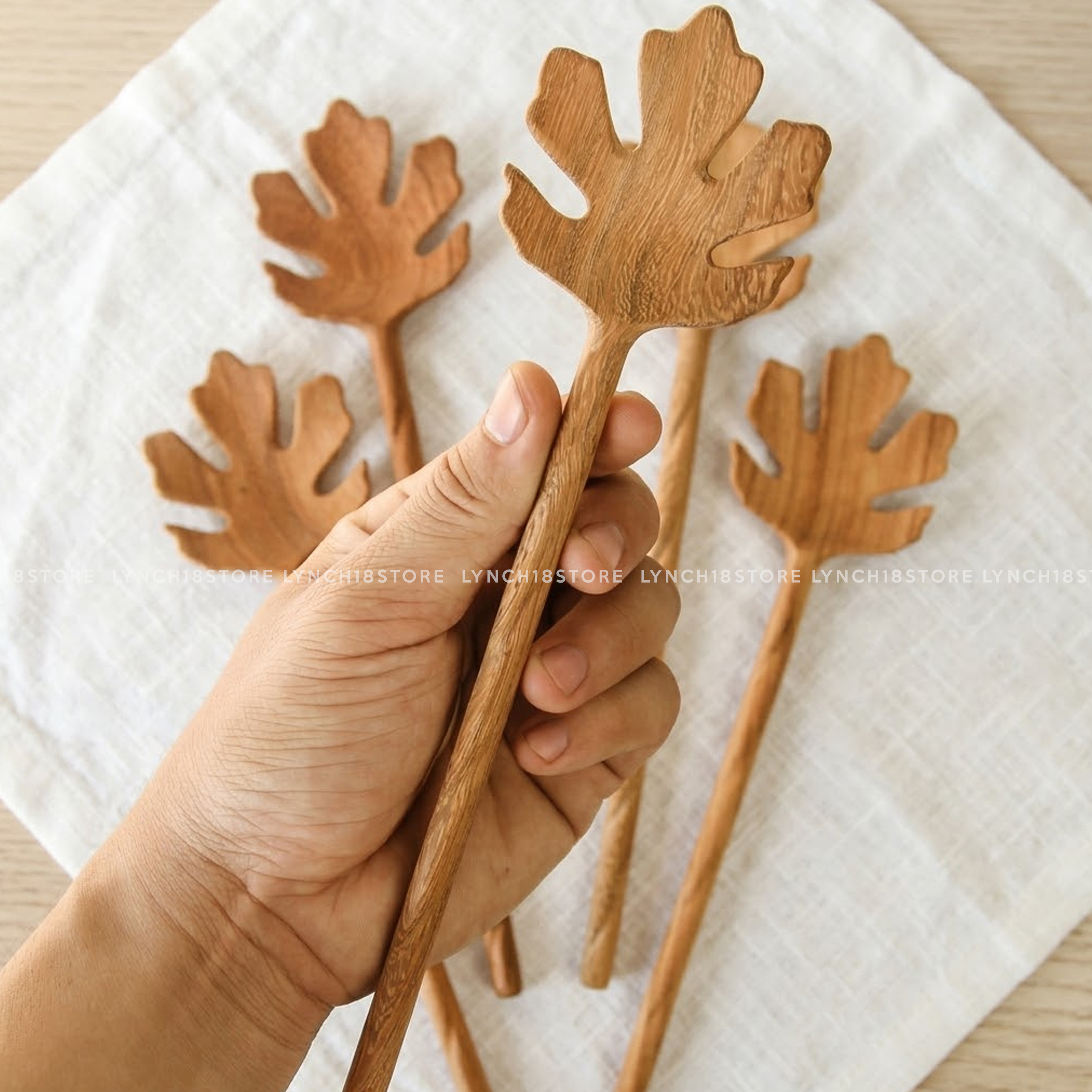 Maple Leaf Wood Salad Servers: Engraved Vegan Gift